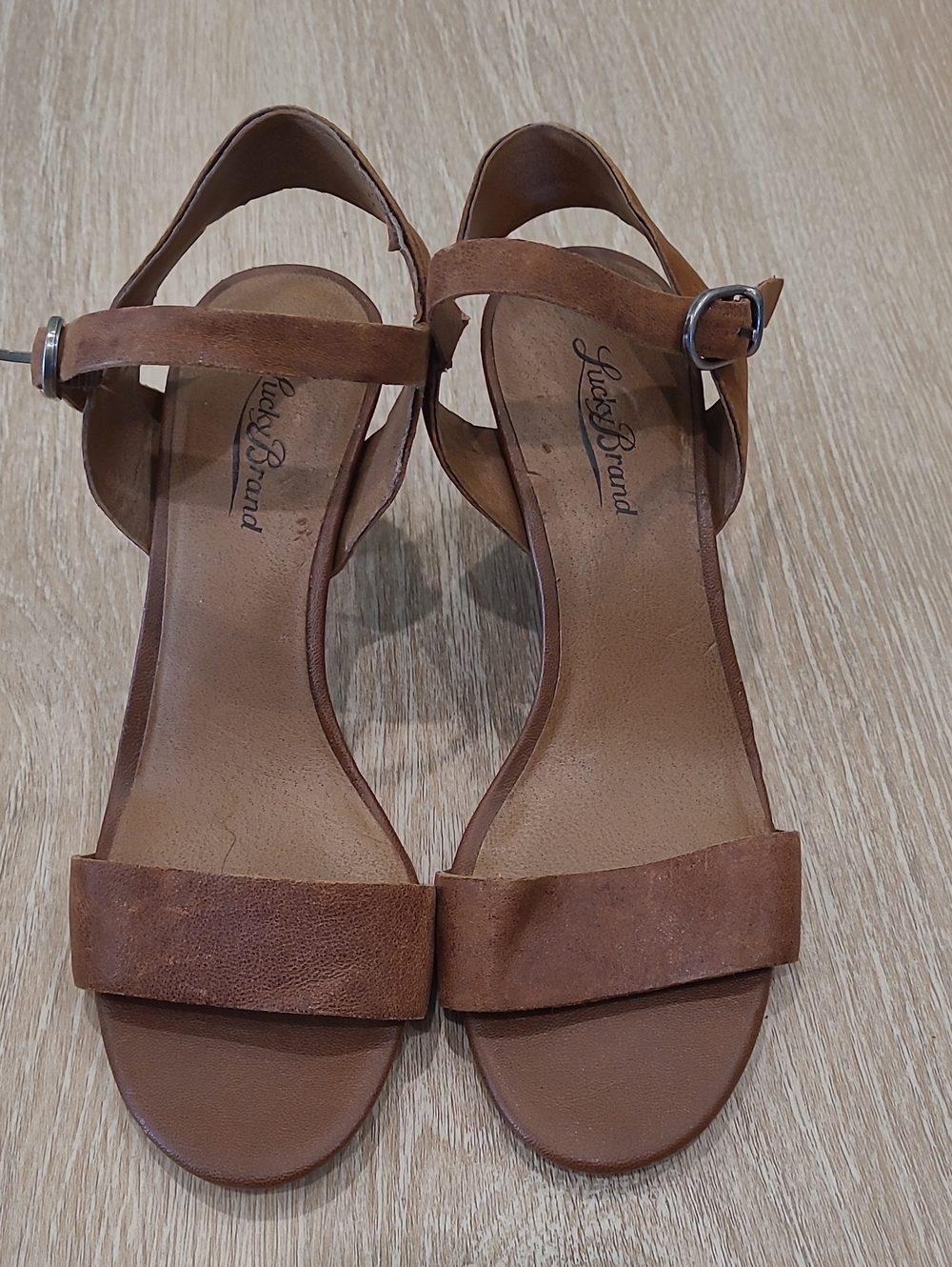 Lucky Brand Pepperr Brown Leather Ankle-Strap Sandals